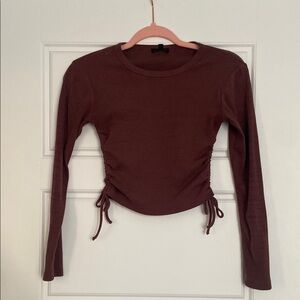 Dynamite Red Ruched Long Sleeve Crop Top